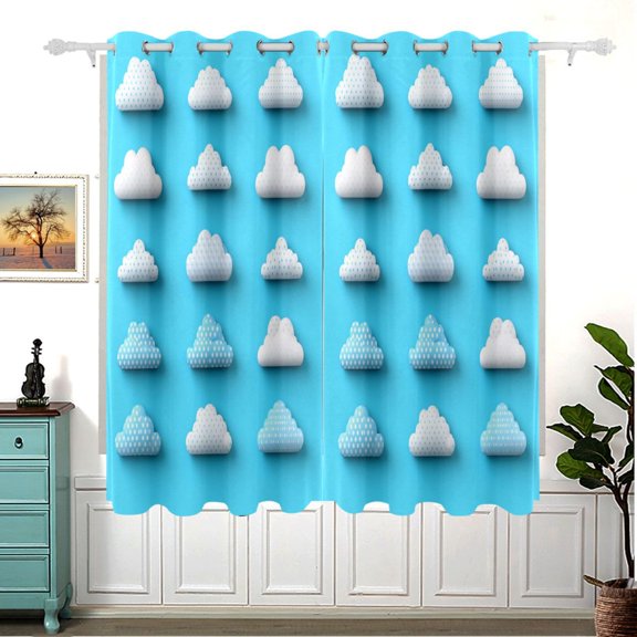 Polka Dot Clouds Thermal Blackout Curtains 63x55 Inch 2 Panels Grommet Window Drapes for Bedroom Living Room