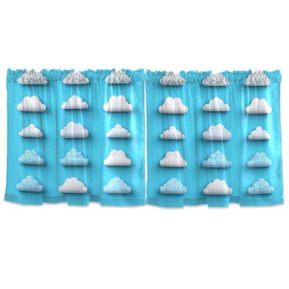 Polka Dot Clouds Tier Curtains for Kitchen 57x24 Inch Semi Sheer Light Filtering Half Window Curtains 2 Panels