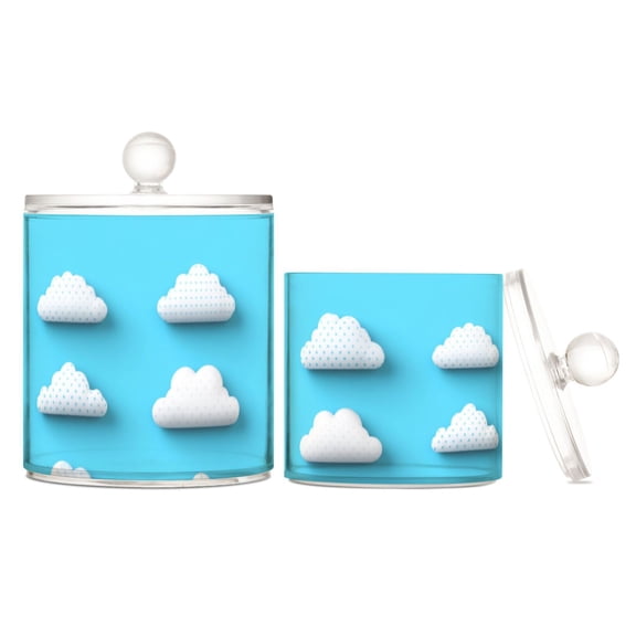 Polka Dot Clouds Translucent Plastic Cotton Swabs Canisters Large Medium Set