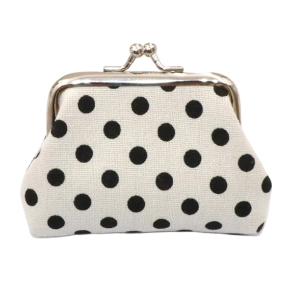 Polka Dot Coin Purse,Women Canvas Change Purse,Kiss Lock Closure Pouch for Cash Coins Cards Jewelry Earbuds