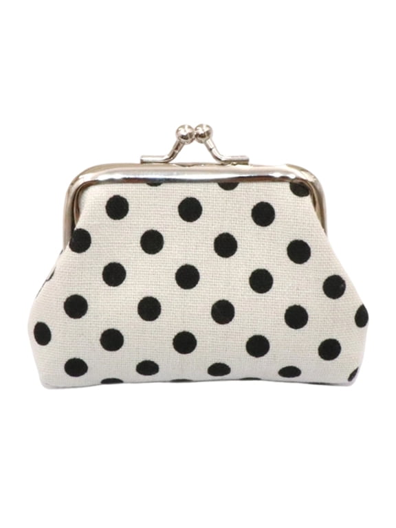 Polka Dot Coin Purse,Women Canvas Change Purse,Kiss Lock Closure Pouch for Cash Coins Cards Jewelry Earbuds