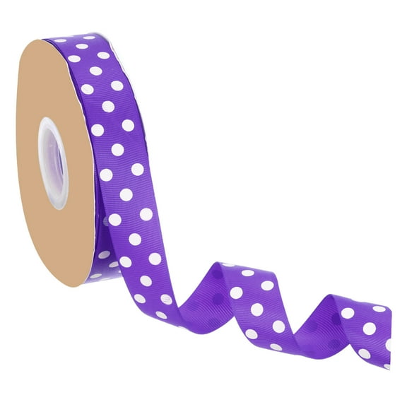 Polka Dot Craft Grosgrain Ribbon, 1 Inch x 48 Yard Grosgrain Ribbon Roll, Deep Purple with White Dots