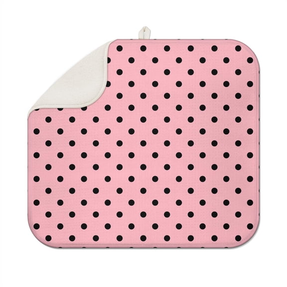 Polka Dot Dish Drying Mat - Super Absorbent Microfiber Kitchen Counter Mat with 3-Layer Heat Resistant & Foldable Design - Retro Dots Aesthetic