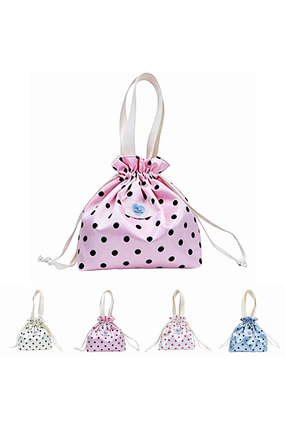 Polka Dot Drawstring Mini Tote Bag for Women,Cute Nylon Handbag