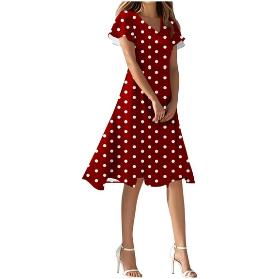 Polka Dot Dresses for Women 2025 Summer Short Sleeve Midi Dress Casual Loose A Line Beach Vacation Sun Dresses