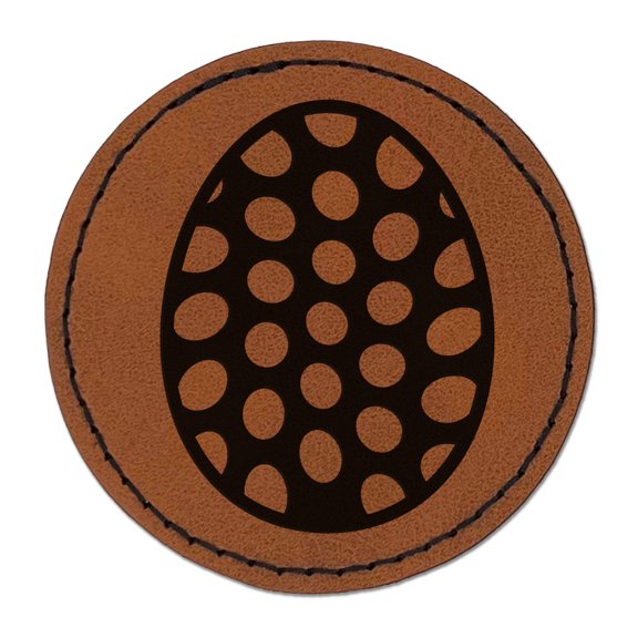 Polka Dot Easter Egg 2.5" Faux Leather Round Engraved Iron-On Patch - Brown