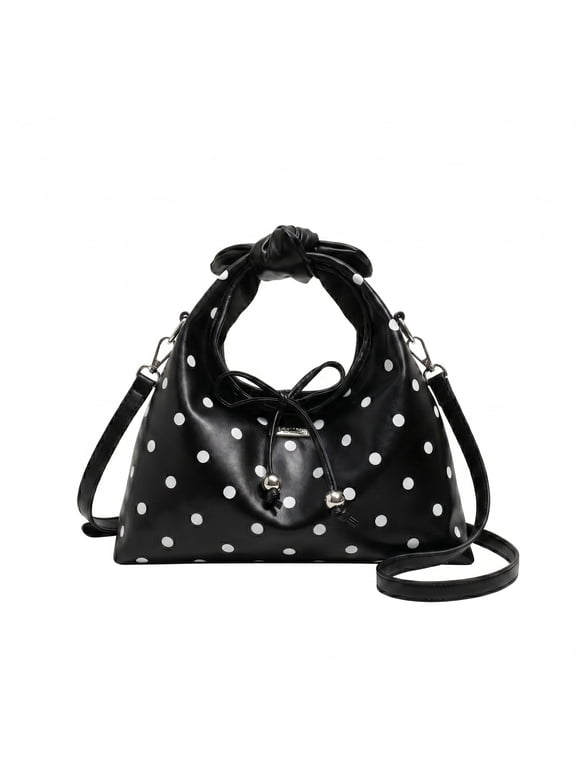Polka‑Dot Faux Leather Hobo Bag, Knot Handle Drawstring Crossbody Shoulder Purse