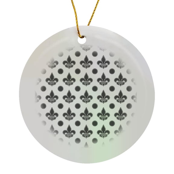 3drose, Polka Dot Fleur De Lis Pattern White and Black, Circle Porcelain Ornament