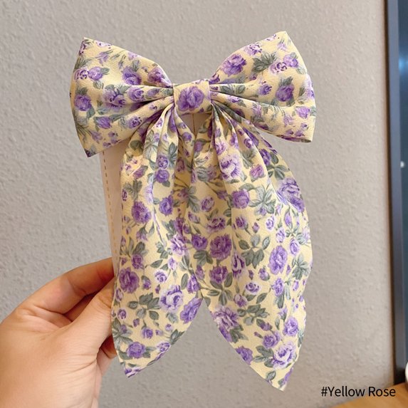 Polka Dot Floral Print Hair Clips Girls Daisy Bow Hairpin Pastoral Retro Style Barrettes Big Bowknot Hairpin Hair Accessories #447626