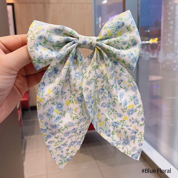 Polka Dot Floral Print Hair Clips Girls Daisy Bow Hairpin Pastoral Retro Style Barrettes Big Bowknot Hairpin Hair Accessories #447626