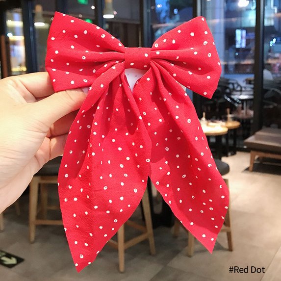 Polka Dot Floral Print Hair Clips Girls Daisy Bow Hairpin Pastoral Retro Style Barrettes Big Bowknot Hairpin Hair Accessories #447626