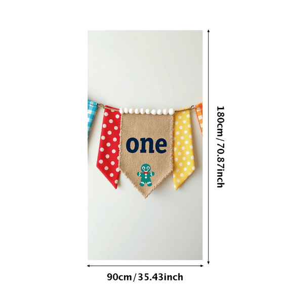 Polka Dot Gingham Fabric Banner with Felt Ball Trim and One Cookie Decoration, First Birthday Party Decorations, Party Backdrop, Photo Background, Event Decor, Birthday Party Supplies