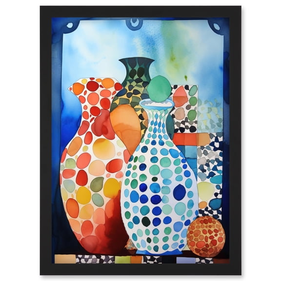 Polka Dot Glazed Porcelain Ceramic Vases Folk Art Artwork Framed Wall Art Print A4