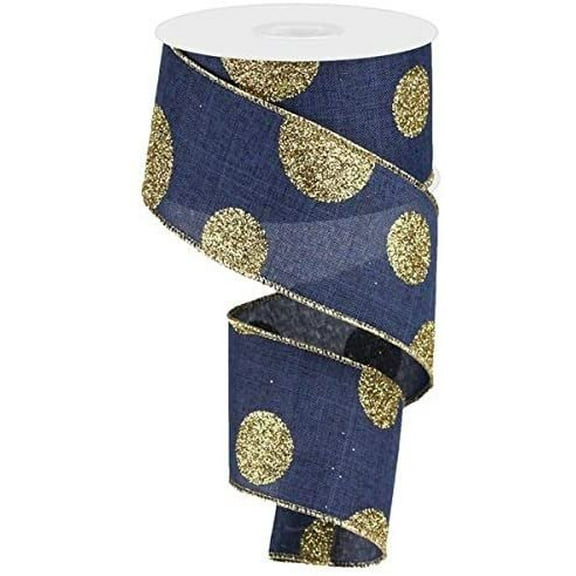 Polka Dot Glitter Ribbon: Navy Blue and Gold 2.5" X 10 Yards