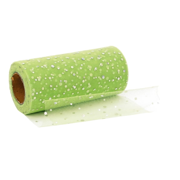 Polka Dot Glitter Tulle Fabric Roll, Sparkly Crystal Floral Wrapping Netting with Metallic Threads - 6in x 10yd (Fruit Green) for Wedding Decorations, Flower Bouquet Packaging, Party Supplies, DIY Cr