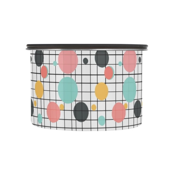 Polka Dot Grid Lines Airtight Coffee Bean Canister 17oz Food Storage Containers with Lids For Gournd, Tea, Sugar, Flour, Rice, Cereal, Candy Cookie Jar