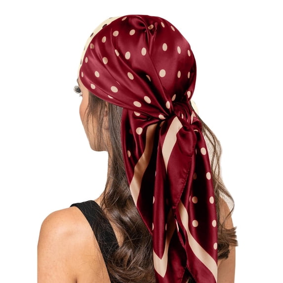Polka Dot Head Scarf Bandana for Women, Silky Satin Scarf for Hair, Large Square Silk Bandana Headscarf for Women and Men, Lightweight Breathable Headbands Accessories for Adult Women,Red