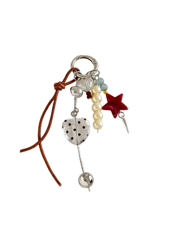 Polka Dot Heart Star Beaded Keychain Bohemian Pearl Bag Charm Key Ring for Women Purse Decor