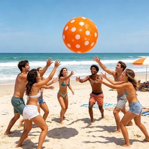 Polka Dot Inflatable Beach Ball 30cm Colorful Pool Toy for Kids Adults,Orange