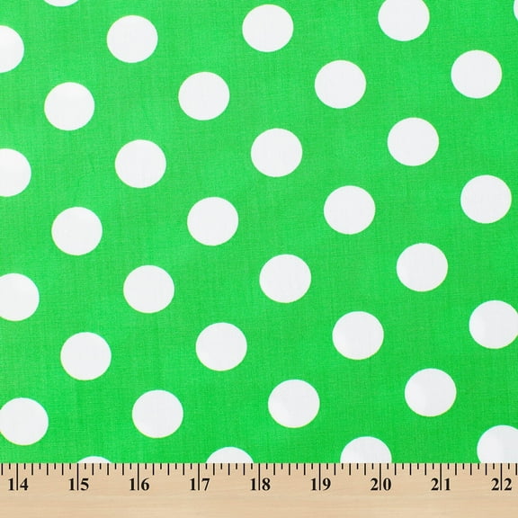 Polka Dot Large Printed Fabric Green / White 100% Cotton 58/60" Wide Sold By The Yard