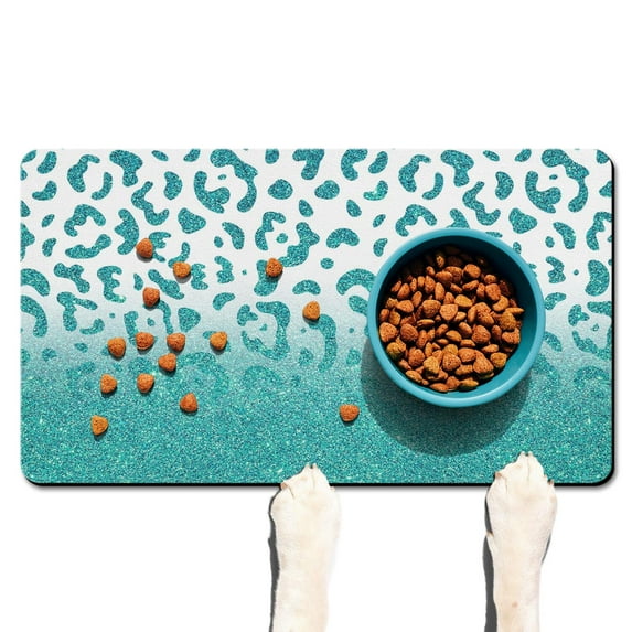 Polka Dot & Leopard Dog Feeding Mat - Gradient Colorful Pet Food Pad - Absorbent Foam Core with Dynamic Leopard Print - Easy Clean Mat for Bowls