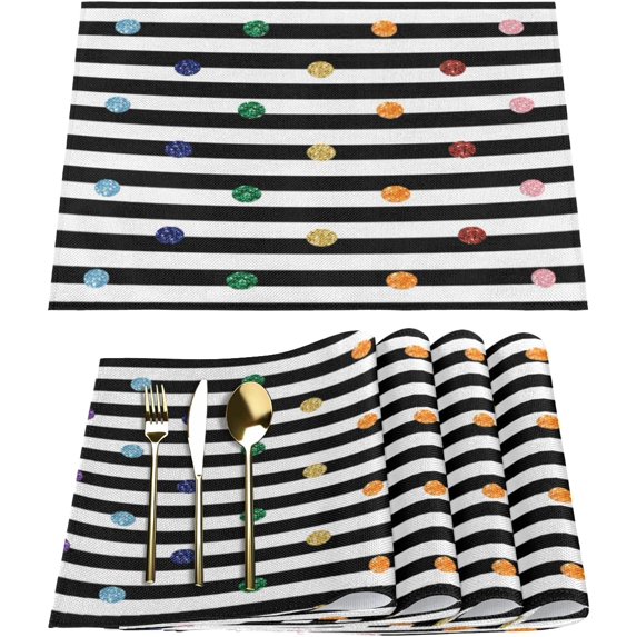 Polka Dot Line Placemats Set of 6 Rectangle Table Mats Washable Heat-Resistant Place Mat for Kitchen Dining Table Decor Indoor Outdoor