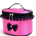 thumbnail image 1 of Polka Dot Makeup Bag For Girls, Canvas Cosmetic Organizer With Bow & Ruffle Trim, Portable Travel Pouch With Handle & Zipper（Pink）, 1 of 2