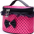 thumbnail image 1 of Polka Dot Makeup Bag For Girls, Canvas Cosmetic Organizer With Bow & Ruffle Trim, Portable Travel Pouch With Handle & Zipper（Rose Red）, 1 of 2
