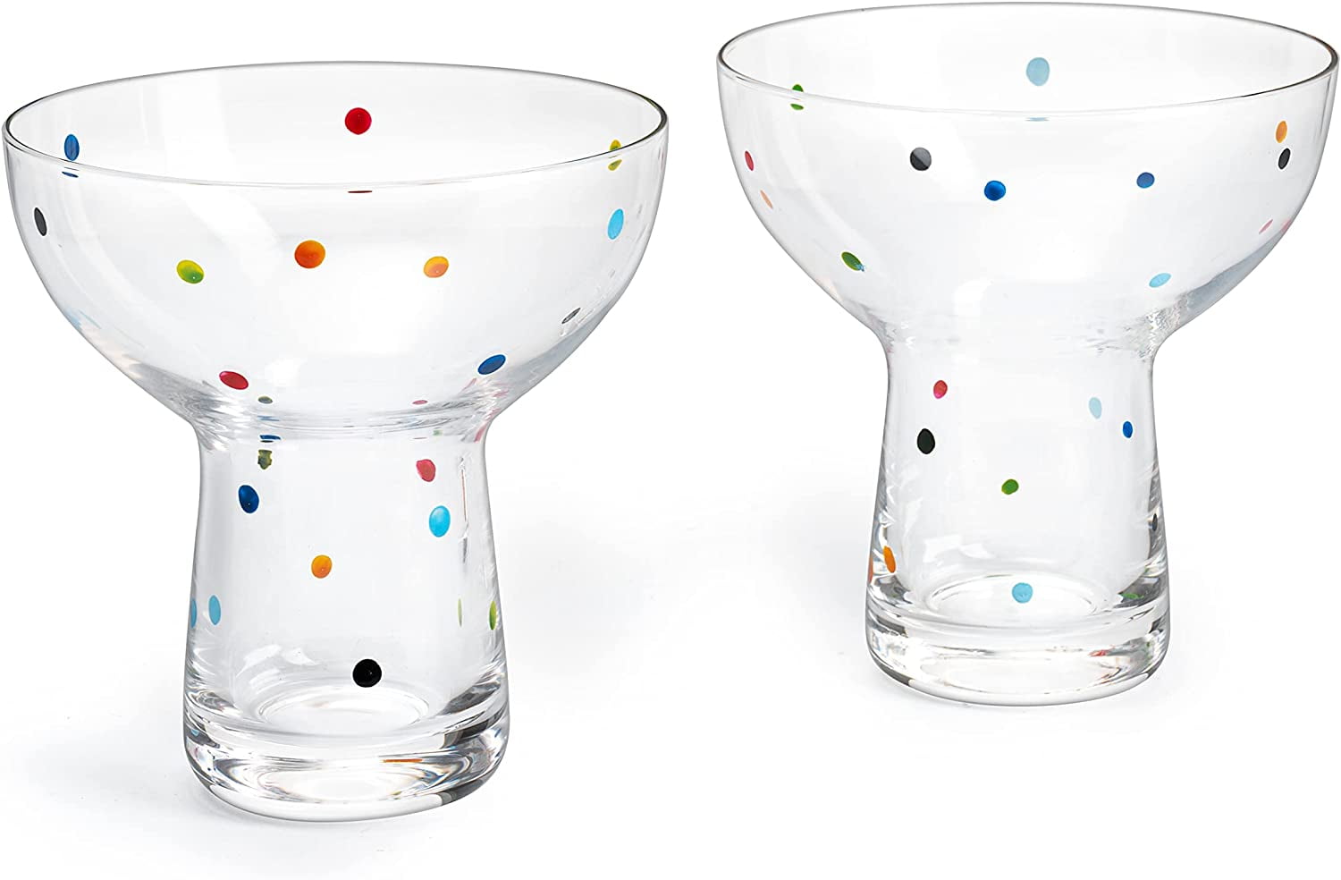 Dining, Handblown Extra Large Martini Glasses In Colorful Dot Pattern Set  Of 2