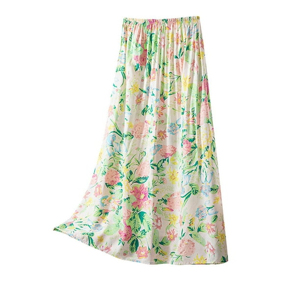 Polka Dot Maxi Skirt for Women High Waist A-Line Long Skirt Boho Flowy Summer Casual Skirt with Elastic Waist