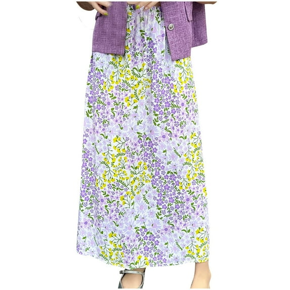 Polka Dot Maxi Skirt for Women High Waist A-Line Long Skirt Boho Flowy Summer Casual Skirt with Elastic Waist
