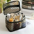 thumbnail image 1 of Polka Dot Mesh Cosmetic Bag - Large Capacity Travel Makeup Organizer, Breathable Aesthetic Pouch for Women, 21x14x14cm, Black Polyester, 1 of 6