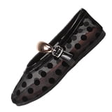 Polka Dot Mesh Mary Jane Flats for Women, Breathable Adjustable Buckle ...