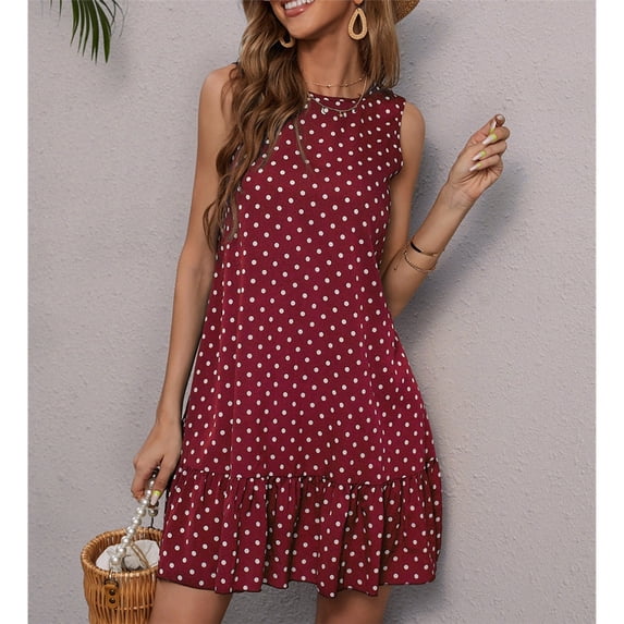 Polka Dot Mini Dress for Women Sleeveless Tank Ruffle Dress Vintage Downtown Clothes Party Going Out