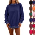thumbnail image 1 of Polka Dot Mock Neck Sweatshirt Women Oversized Cute Fall Baggy Sweatshirt Casual, Long Sleeve, Loose Fit, Cozy, Soft, Cotton Sweaters Dark Blue S, 1 of 5