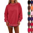 thumbnail image 1 of Polka Dot Mock Neck Sweatshirt Women Oversized Cute Fall Baggy Sweatshirt Casual, Long Sleeve, Loose Fit, Cozy, Soft, Cotton Sweaters Watermelon Red 2XL, 1 of 5