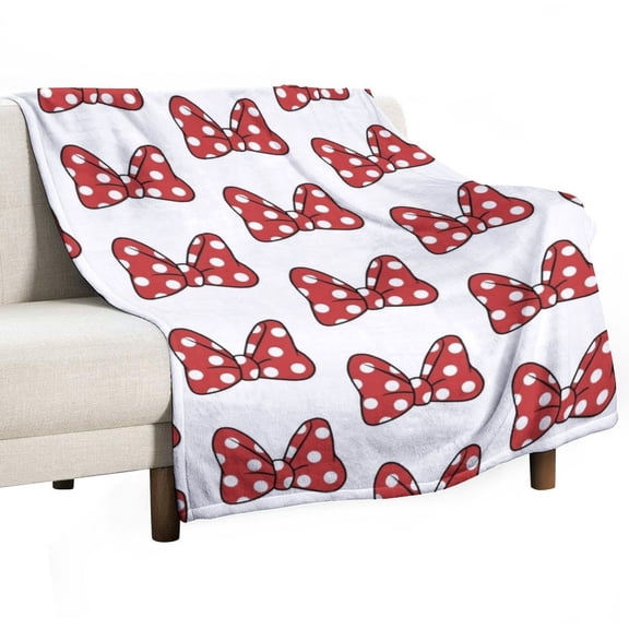 Polka Dot Mouse Bow Blanket Soft Throw Warm Lightweight Plush Blanket for Couch Bed Sofa