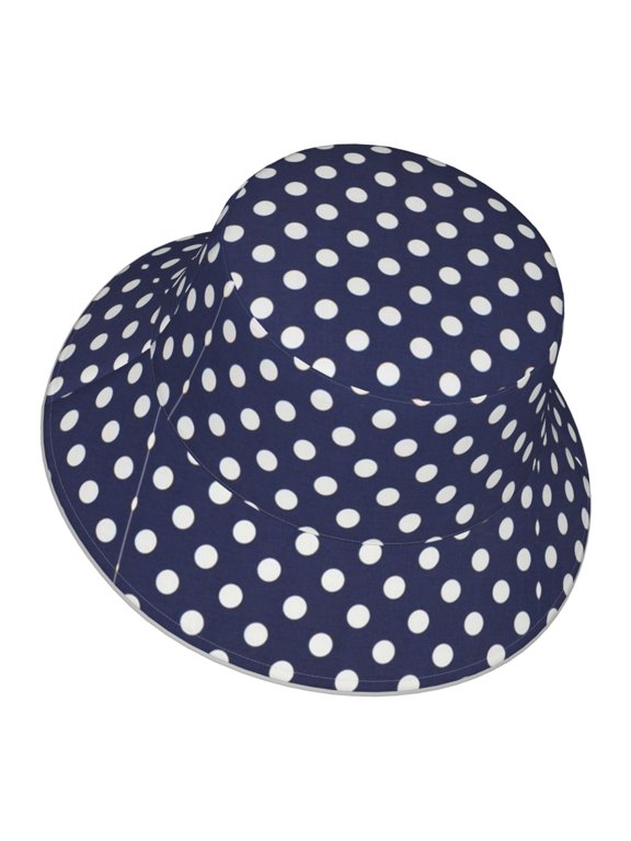 Polka Dot Navy Pattern Bucket Hat Stripe Beach Fisherman Hats For Women Men Reversible Double-Side-Wear With Reflective