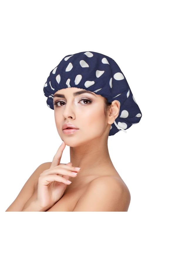 Polka Dot Navy Pattern Satin Bonnet Adjustable Hair Bonnet For Sleeping Hair Bonnets For Women Curly Natural Hair