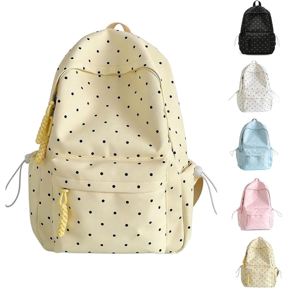 Polka Dot Nylon Backpack for Women, Lightweight Water Repellent Casual Daypack with Drawstring Side Pockets for Travel Commute Getaways (Yellow)