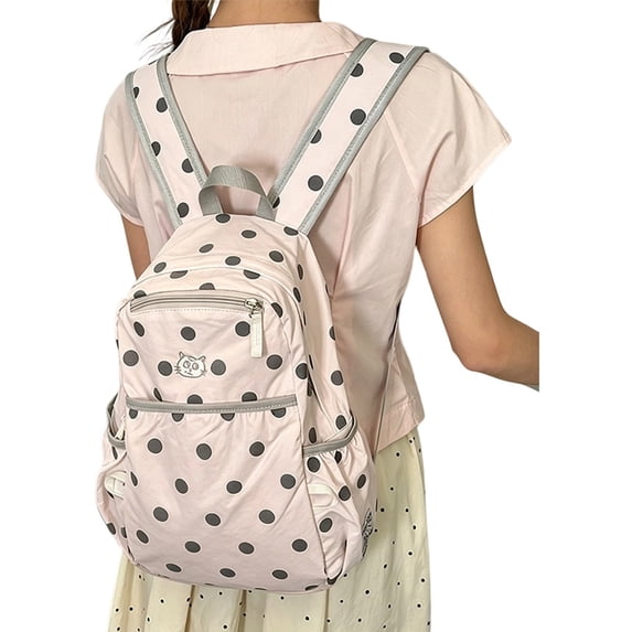 Polka Dot Nylon Daypack, Multi Pocket Casual Backpack, Ultra Lightweight Large Capacity Bookbag for Daily Commute Campus Travel