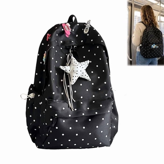 Polka Dot Packpack for Women, Womens Casual Nylon Polka Backpack Cute, Bookpack for Campus Weekend Commute, PolkaDot MultiPocket Backpack.