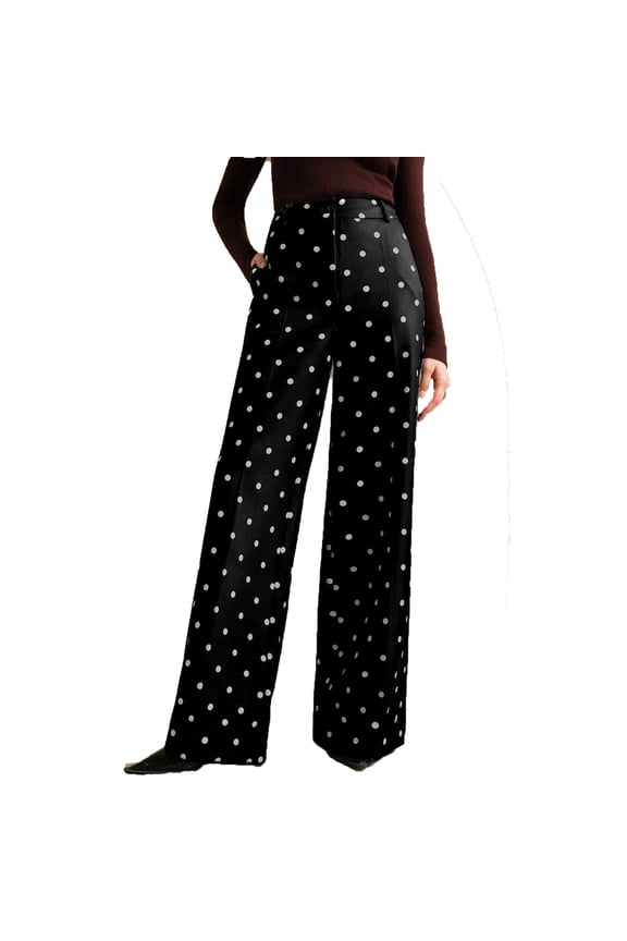 Polka Dot Palazzo Pants Women Y2K High Waisted Wide Leg Pants Vintage Flowy Work Trousers 90s Streetwear