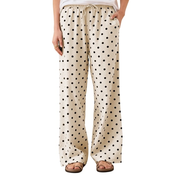 Polka Dot Pants Women Y2K Print High Waisted Drawstring Wide Leg Pants Vintage Boyfriend Pants S