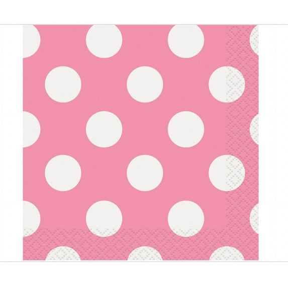 Polka Dot Paper Beverage Napkins, Pink, 16ct