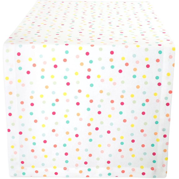 Polka Dot Party Print Tabletop Collection Reusable & Machine Washable, Table Runner, 14x72, Multicolor Confetti Dots