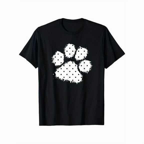 Polka Dot Paw Print Graphic Tee Shirt Pet Month Casual Tops Short Sleeve Crew Neck Black S-5XL