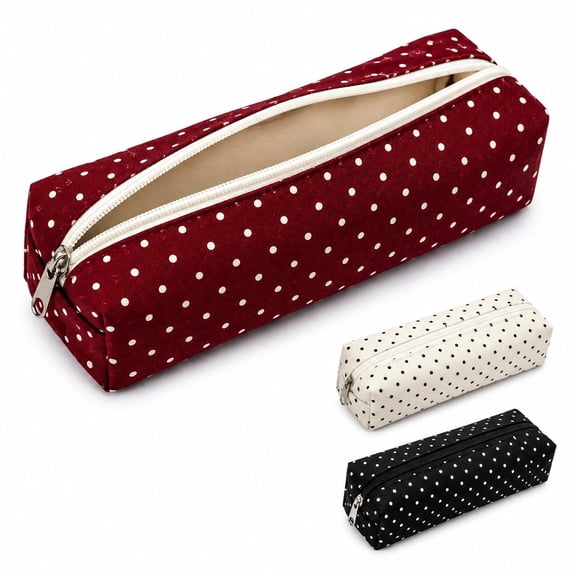 Polka Dot Pencil Case, Cute Pencil Pouch with Vintage Dot Design, Portable Organizer Bag for Pens, Makeup and Daily Essentials
