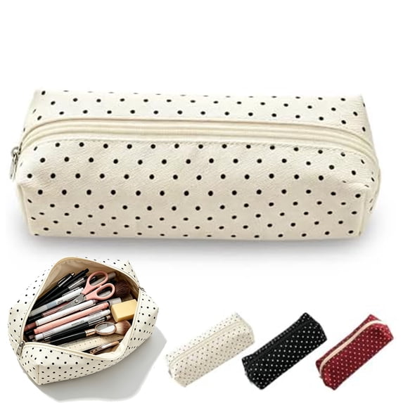Polka Dot Pencil Case, Y2K Large Capacity Pencils Case, Vintage Pen Pencil Pouch Makeup Pouchs Cute Supplies, Beige
