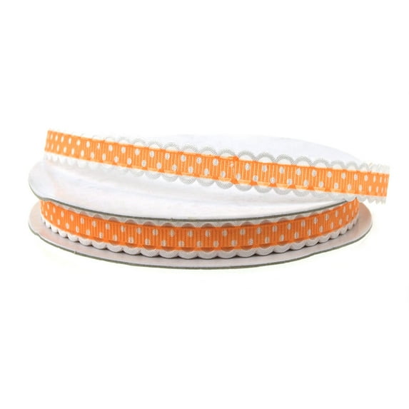 Polka Dot Picot-Edge Polyester Ribbon, 3/8-inch, 25-yard, Orange